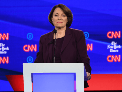 Democratic presidential hopeful Minnesota Senator Amy Klobuchar looks on during the fourth Democratic primary debate of the 2020 presidential campaign season co-hosted by The New York Times and CNN at Otterbein University in Westerville, Ohio on October 15, 2019. (Photo by SAUL LOEB / AFP) (Photo by SAUL LOEB/AFP via …