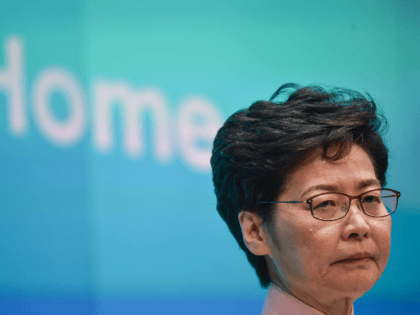 Hong Kong's Chief Executive Carrie Lam attends a press conference in Hong Kong on October 16, 2019, after she tried twice to begin her annual policy address inside the city's legislature. - Hong Kong's embattled leader abandoned a State of the Union-style speech on October 16 after she was heckled …