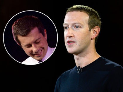 (INSET: Pete Buttigieg) Facebook founder Mark Zuckerberg speaks at Georgetown University i