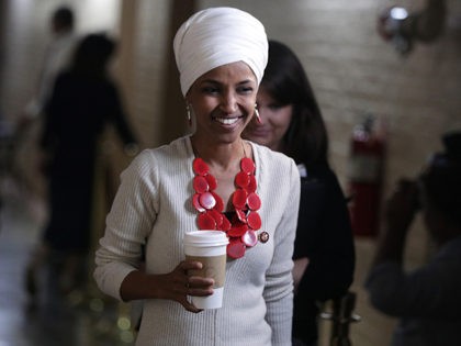 WASHINGTON, DC - SEPTEMBER 25: U.S. Rep. Ilhan Omar (D-MN) arrives at a House Democratic Caucus meeting at the U.S. Capitol September 25, 2019 in Washington, DC. House Democrats met to discuss their agenda one day after Speaker of the House Rep. Nancy Pelosi has announced a formal impeachment inquiry …