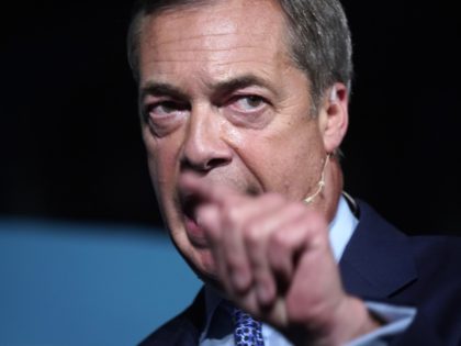 MAIDSTONE, ENGLAND - SEPTEMBER 26: Leader of the Brexit Party Nigel Farage speaks during t