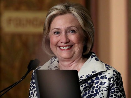 WASHINGTON, DC - SEPTEMBER 27: Former U.S. Secretary of State Hillary Clinton arrives on stage before delivering remarks at Georgetown University September 27, 2019 in Washington, DC .Clinton delivered remarks before recognizing the winners of the 2019 Hillary Rodham Clinton Awards for Advancing Women in Peace and Security. (Photo by …