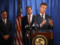 United States attorney David L. Anderson (R) speaks during a news conference on September 30, 2019 in San Francisco, California. The U.S. attorney's office of the Northern District of California announced a criminal complaint against Xuehua Peng, also known as Edward Peng, for acting as an illegal foreign agent that …