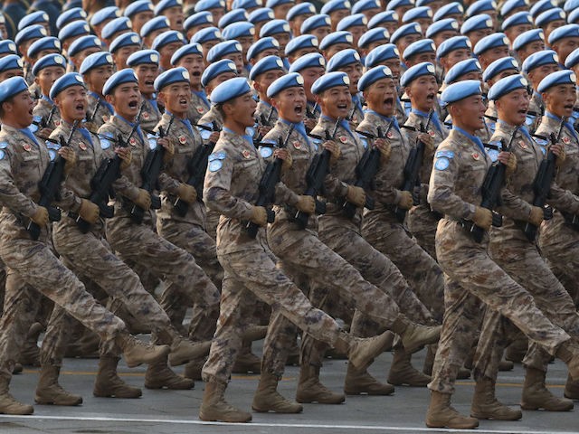BEIJING, CHINA - OCTOBER 01: Soldiers of the People's Liberation Army march during a parad