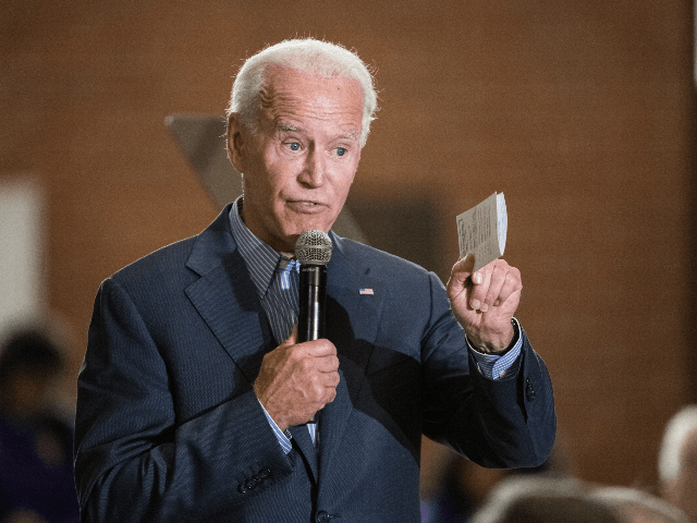 Democratic presidential candidate, former vice President Joe Biden addresses a crowd at Wilson High School on October 26, 2019 in Florence, South Carolina. Many presidential hopefuls campaigned in the early primary state over the weekend, scheduling stops around a criminal justice forum in the state capital. (Photo by Sean Rayford/Getty …