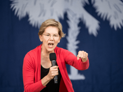 Democratic presidential candidate, Sen. Elizabeth Warren (D-MA) addresses a crowd outside