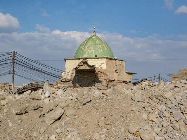 A picture taken on October 27, 2019 shows Mosul's heavily damaged Al-Nuri Mosque in the former base of the Islamic State (IS) group in northern Iraq, where Jihadist leader Abu Bakr al-Baghdadi used to address followers before the group was chased out of the area in 2017. - Baghdadi, the …