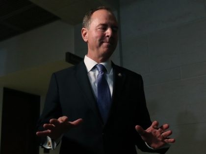WASHINGTON, DC - OCTOBER 03: House Intelligence Committee Chairman Adam Schiff (D-CA) speaks to the media after attending a closed door meeting where former US Special Envoy for Ukraine Kurt Volker was being interviewed at the U.S. Capitol October 03, 2019 in Washington, DC. Volker is the first official to testify on …