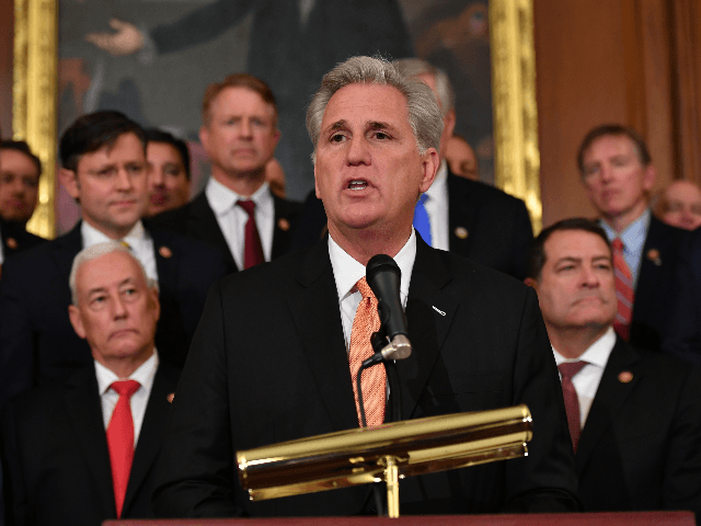 House Minority Leader Kevin McCarthy, Republican of California, speaks during a press conf