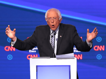 Sen. Bernie Sanders (I-VT) speaks during the Democratic Presidential Debate at Otterbein University on October 15, 2019 in Westerville, Ohio. A record 12 presidential hopefuls are participating in the debate hosted by CNN and The New York Times. (Photo by Win McNamee/Getty Images)