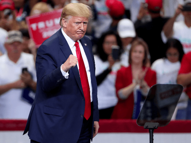 U.S. President Donald Trump speaks during a "Keep America Great" Campaign Rally at American Airlines Center on October 17, 2019 in Dallas, Texas. (Photo by Tom Pennington/Getty Images)