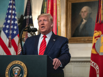 U.S. President Donald Trump makes a statement in the Diplomatic Reception Room of the White House October 27, 2019 in Washington, DC. President Trump announced that ISIS leader Abu Bakr al-Baghdadi has been killed in a military operation in northwest Syria. (Photo by Tasos Katopodis/Getty Images)