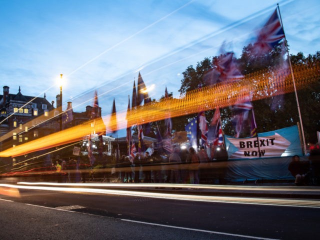 LONDON, ENGLAND - OCTOBER 29: Supporters and critics of Brexit are seen through the trails