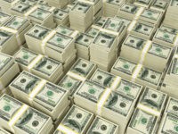 Hundred dollar bills money pile.
