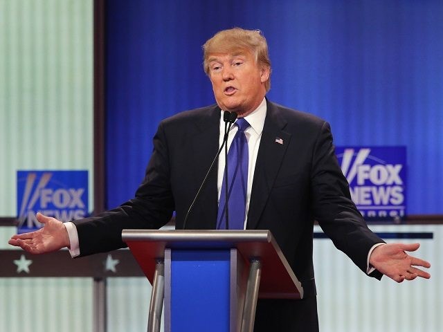 DETROIT, MI - MARCH 03: Republican presidential candidate Donald Trump participates in a debate sponsored by Fox News at the Fox Theatre on March 3, 2016 in Detroit, Michigan. Voters in Michigan will go to the polls March 8 for the State's primary. (Photo by Chip Somodevilla/Getty Images)