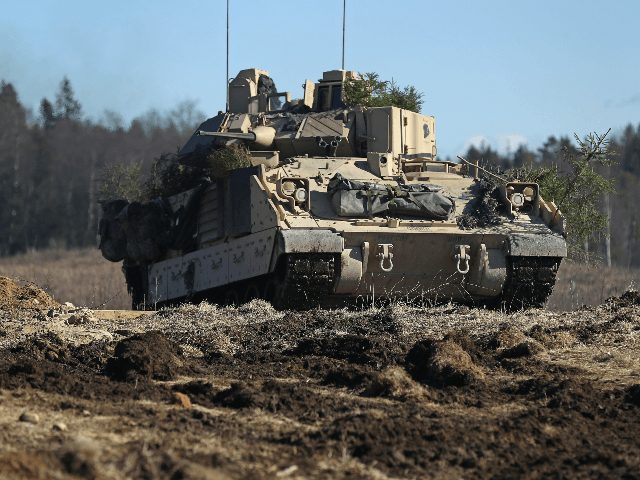 A US Army M2A3 Bradley fighting vehicle of Chaos Company, 1-68 Armor Battalion of the 3rd