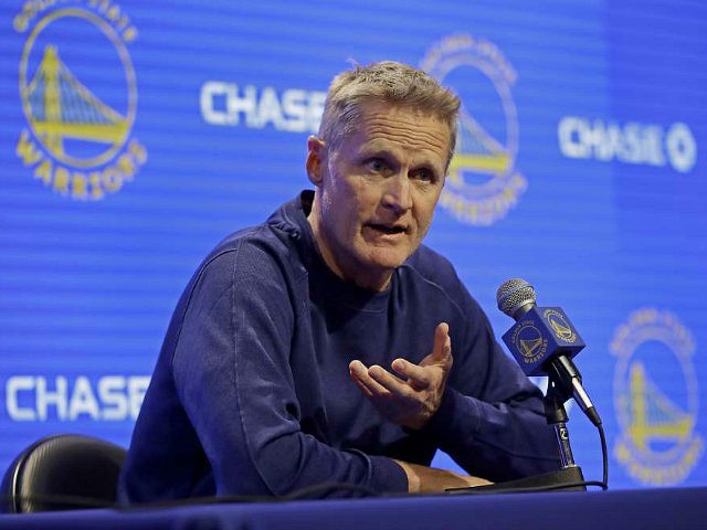 Golden State Warriors coach Steve Kerr gestures while speaking to reporters before the team's NBA basketball game against the Minnesota Timberwolves on Thursday, Oct. 10, 2019, in San Francisco. (AP Photo/Ben Margot)