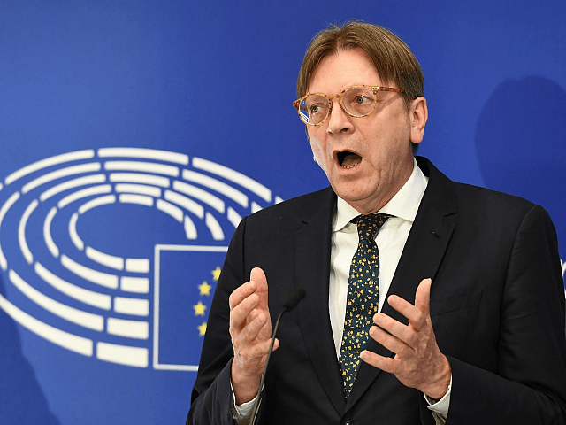 The European Parliament's chief Brexit negotiator Guy Verhofstadt gestures as he addresses a press conference with the European Parliament president after Britain initiated the process to leave the EU at the European Parliament in Brussels on March 29, 2017. Britain launched the process to leave the European Union on March 29, saying there was 