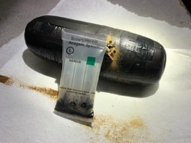A bundle of brown heroin found in the groin of a Mexican woman at an immigration checkpoin