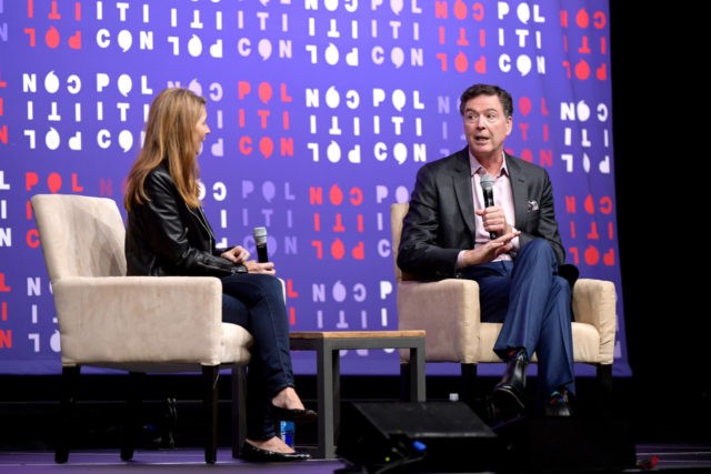 NASHVILLE, TENNESSEE - OCTOBER 26: Nicolle Wallace and James Comey speak onstage during th