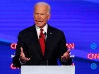Democratic presidential candidate former Vice President Joe Biden speaks during a Democratic presidential primary debate hosted by CNN/New York Times at Otterbein University, Tuesday, Oct. 15, 2019, in Westerville, Ohio. (AP Photo/John Minchillo)