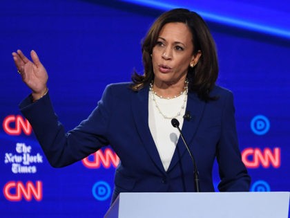 Democratic presidential hopeful California Senator Kamala Harris speaks during the fourth