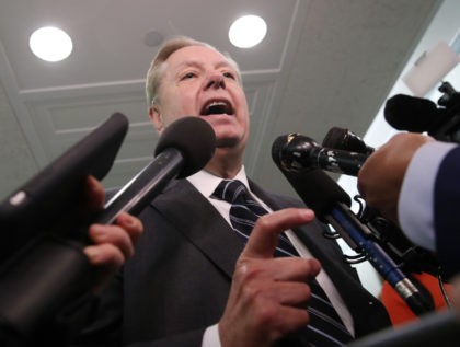 WASHINGTON, DC - OCTOBER 24: Chairman of the Senate Judiciary Committee Lindsey Graham (R-SC) speaks to the media about the House impeachment inquiry into President Donald Trump, before attending a committee hearing on Capitol Hill, on October 24, 2019 in Washington, DC. (Photo by Mark Wilson/Getty Images)