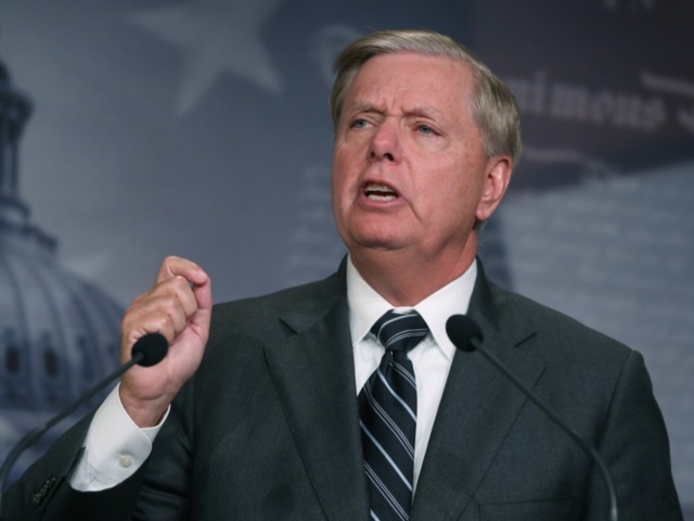 WASHINGTON, DC - OCTOBER 24: Senate Judiciary Committee Chairman Lindsey Graham (R-SC), speaks after introducing a resolution condemning House Impeachment inquiry against President Donald Trump, at the U.S. Capitol on October 24, 2019 in Washington, DC. (Photo by Mark Wilson/Getty Images)