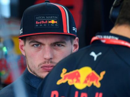 Red Bull's Dutch driver Max Verstappen is seen on the pit during the first practice sessio