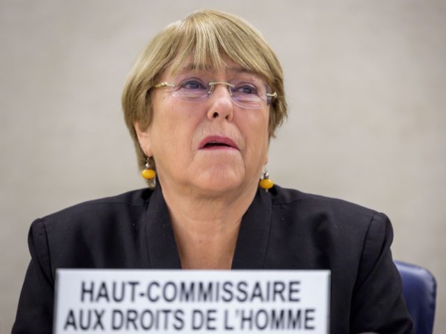 UN Human Rights High Commissioner Michelle Bachelet takes part in the opening session of a