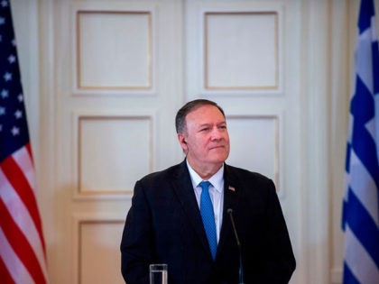 U.S. Secretary of State Mike Pompeo gives a joint press conference with Greek Foreign Minister Nikos Dendias (unseen) following their meeting at the Foreign Ministry in Athens, on October 5, 2019, as part of Pompeo's four-nation tour of Europe. (Photo by ANGELOS TZORTZINIS / AFP) (Photo by ANGELOS TZORTZINIS/AFP via …