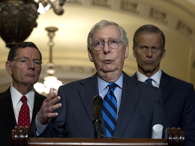 Senate Majority Leader Mitch McConnell, R-Ky., speaks with the media after the Senate Policy Luncheon in Capitol Hill in Washington, Wednesday, Oct. 16, 2019. (AP Photo/Jose Luis Magana)