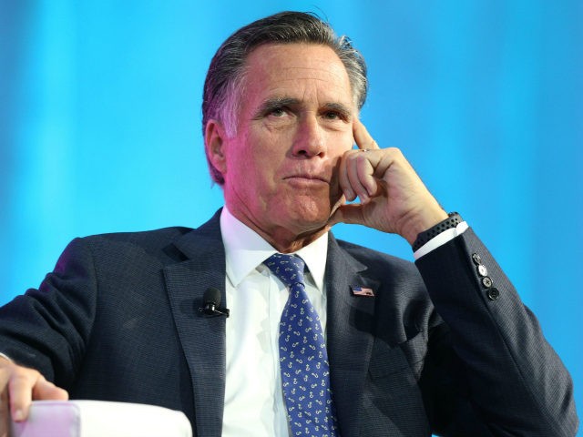 Former Massachusetts Governor and Republican presidential candidate Mitt Romney is interviewed at the Silicon Slopes Tech Conference on January 19, 2018 in Salt Lake City, Utah. There is a push for Romney to run for the Utah Senate seat being vacated by retiring Senator Orrin Hatch this year. (Photo by …