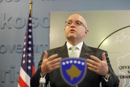 US Deputy Assistant Secretary of State Philip Reeker addresses the media during a press conference with Kosovo Prime Minister in Pristina on July 5, 2013 . AFP PHOTO / ARMEND NIMANI (Photo credit should read ARMEND NIMANI/AFP via Getty Images)