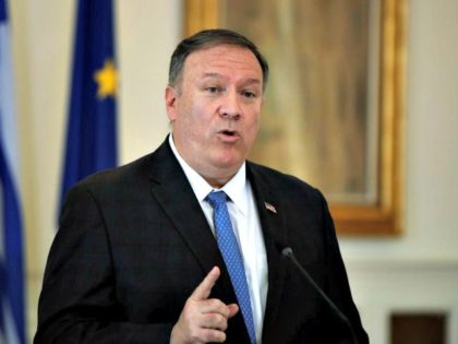 U.S. Secretary of State Mike Pompeo talks during a joint news conference with Greek Foreig