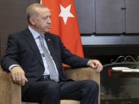 Russian President Vladimir Putin, right, and Turkish President Recep Tayyip Erdogan attend the talks in the Bocharov Ruchei residence in the Black Sea resort of Sochi, Russia, Tuesday, Oct. 22, 2019. Welcoming the Turkish leader in Russia's Black Sea resort of Sochi on Tuesday, Putin said their meeting is very …