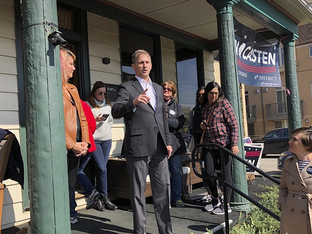 In this Oct. 13, 2018 photo, Democratic House candidate Sean Casten speaks to supporters i