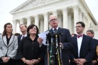 Funeral home owner Tom Rost speaks outside the US Supreme Court in Washington, DC, October 8, 2019, as the Court holds oral arguments in three cases dealing with workplace discrimination based on sexual orientation. - Thomas Rost, owner of RG & GR Harris Funeral Homes in Garden City, Michigan, is …