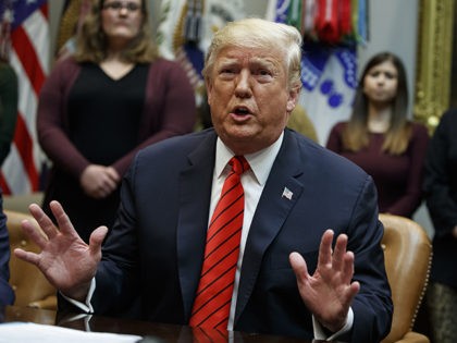 President Donald Trump speaks during an event where he congratulated astronauts Jessica Me