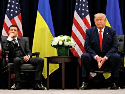 President Donald Trump meets with Ukrainian President Volodymyr Zelenskiy at the InterContinental Barclay New York hotel during the United Nations General Assembly, Wednesday, Sept. 25, 2019, in New York. (AP Photo/Evan Vucci)