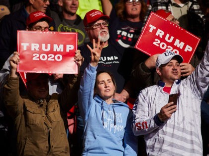 GREEN BAY, WI - APRIL 27: Supporters of US President Donald Trump wait to hear him speak a