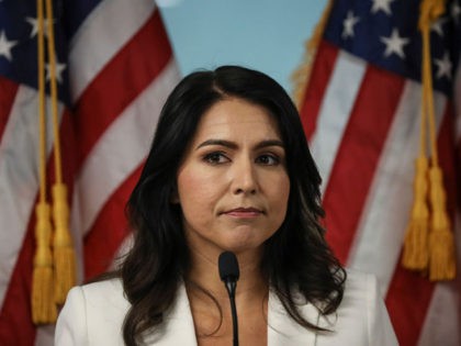 NEW YORK, NY - OCTOBER 29: Democratic presidential candidate Rep. Tulsi Gabbard (D-HI) speaks during a press conference at the 9/11 Tribute Museum in Lower Manhattan on October 29, 2019 in New York City. Gabbard called for the U.S. Department of Justice and the FBI declassify and release 9/11 investigative …
