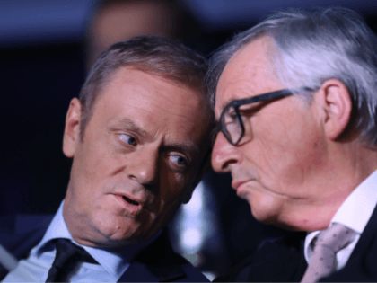 SAN GILJAN, MALTA - MARCH 30: European Council President Donald Tusk (L) and Jean-Claude Juncker, President of the European Commission, attend the European People's Party (EPP) Congress on March 30, 2017 in San Giljan, Malta. The EPP, which includes many European Christian democratic parties, is bringing together leaders from across …