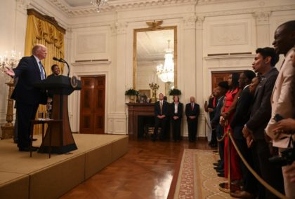 US President Donald Trump speaks during the 2019 Young Black Leadership Summit in the East