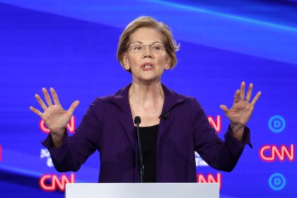 Democratic presidential candidate Sen. Elizabeth Warren, D-Mass., speaks in a Democratic presidential primary debate hosted by CNN/New York Times at Otterbein University, Tuesday, Oct. 15, 2019, in Westerville, Ohio. (AP Photo/John Minchillo)