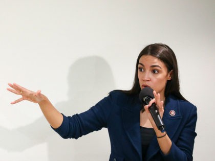 NEW YORK, NY - OCTOBER 03: U.S. Rep. Alexandria Ocasio-Cortez (D-NY) speaks during a town