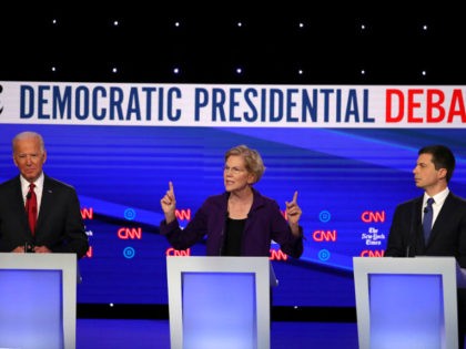 Former Vice President Joe Biden, Sen. Elizabeth Warren (D-MA) and South Bend, Indiana Mayo