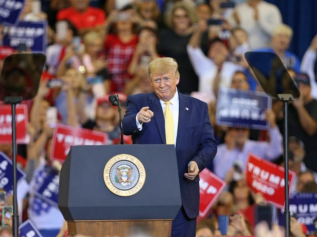 LAKE CHARLES, LOUISIANA - OCTOBER 11: U.S. President Donald Trump speaks during a campaign rally at Sudduth Coliseum on October 11, 2019 in Lake Charles, Louisiana. (Photo by Matt Sullivan/Getty Images)