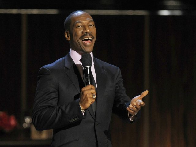Eddie Murphy addresses the audience at the close of "Eddie Murphy: One Night Only," a celebration of Murphy's career at the Saban Theater on Saturday, Nov. 3, 2012, in Beverly Hills, Calif. (Photo by Chris Pizzello/Invision)