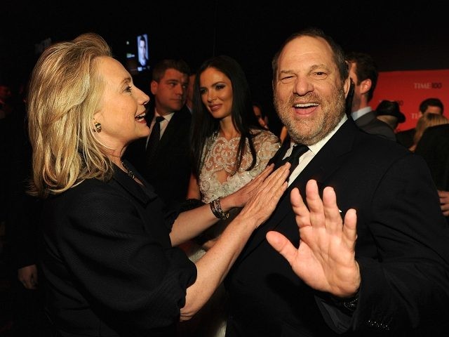 NEW YORK, NY - APRIL 24: Secretary of State Hillary Rodham Clinton and producer Harvey Weinstein attend the TIME 100 Gala, TIME'S 100 Most Influential People In The World, cocktail party at Jazz at Lincoln Center on April 24, 2012 in New York City. (Photo by Larry Busacca/Getty Images for …